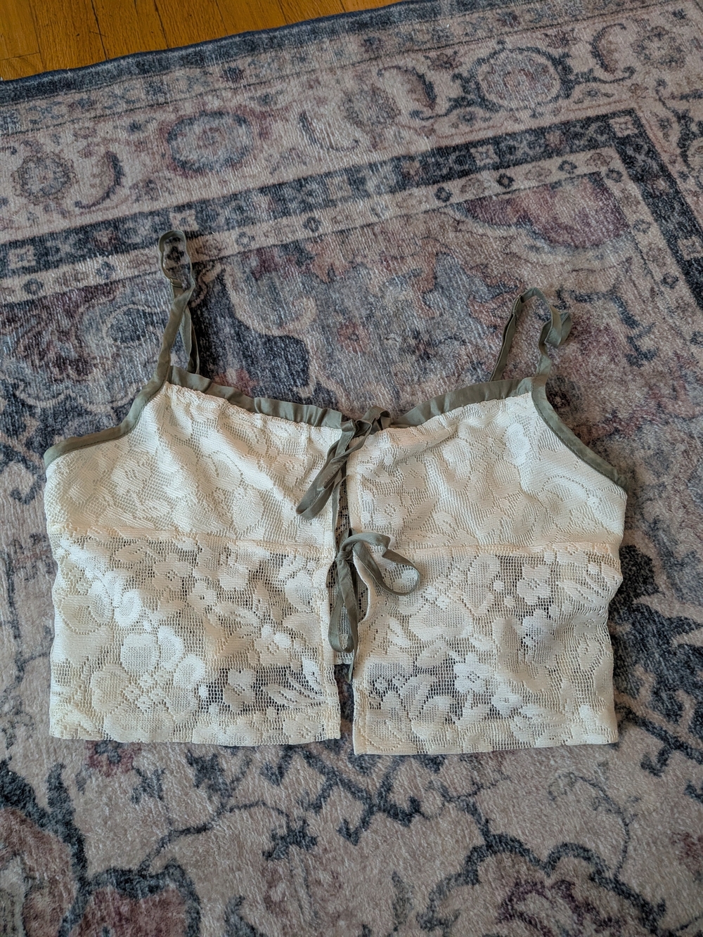 Cider Cream Lace Cropped Cami with Olive Trim